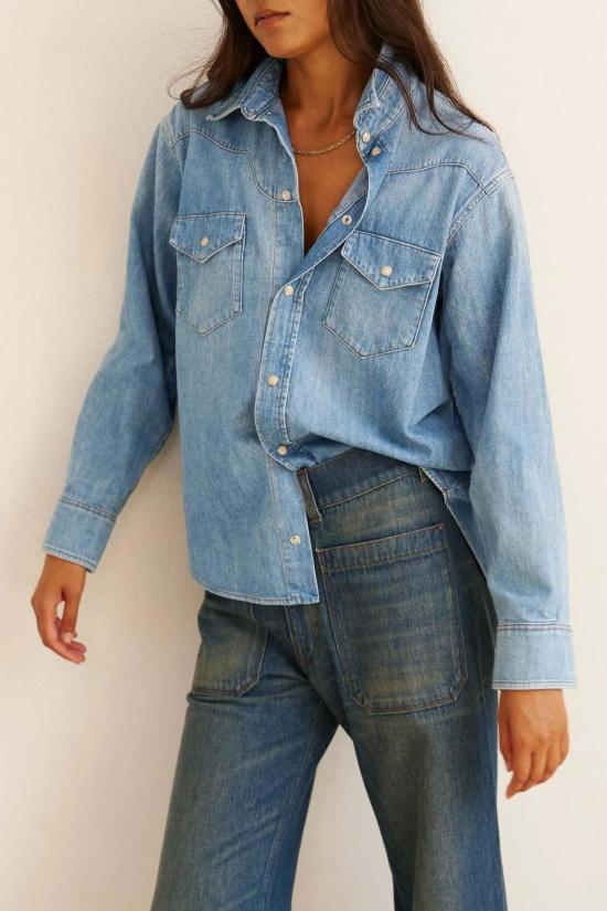  제이미 할러 데님 셔츠 로레타 웨스턴 셔츠 타임워른 인디고 - JAMIE HALLER