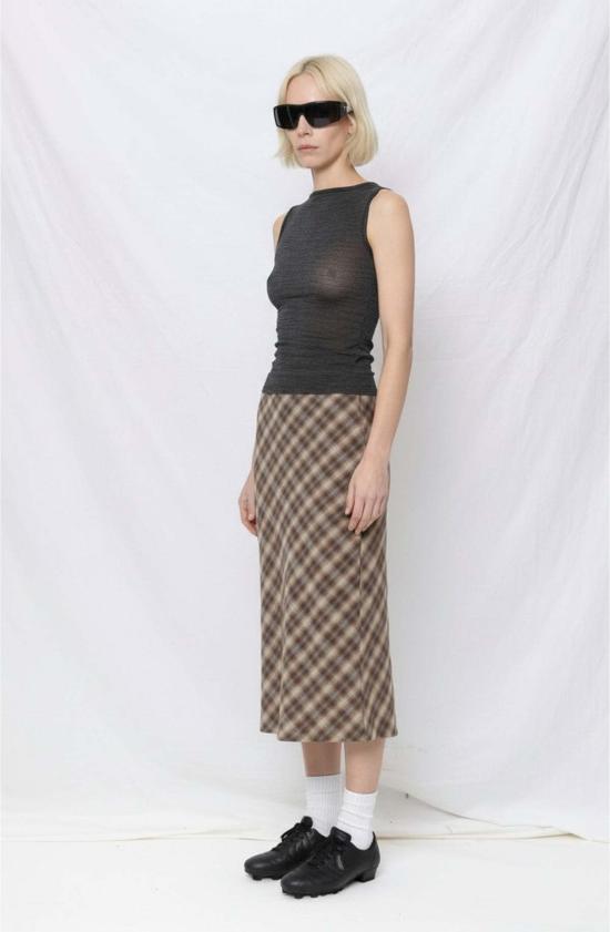  퍼머넌트 베케이션 롱 스커트 영구 휴가 블러 체크 에메쉬 - PERMANENT VACATION