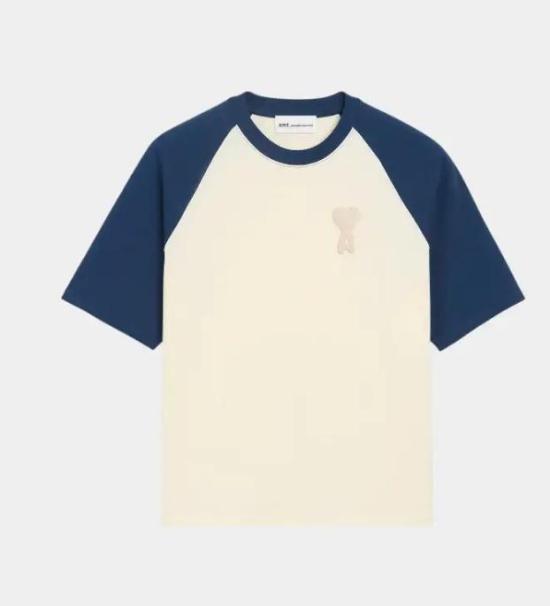 26SS 아미 코튼 아미 드 하트 니트 패치 티셔츠 UTS379726 A027 BLANCCREME ENCRE