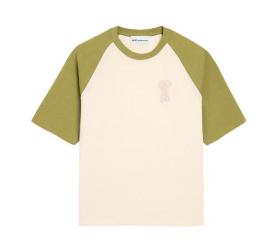 26SS 아미 코튼 아미 드 하트 니트 패치 티셔츠 UTS379726 A041 BLANCCREME MATCHA