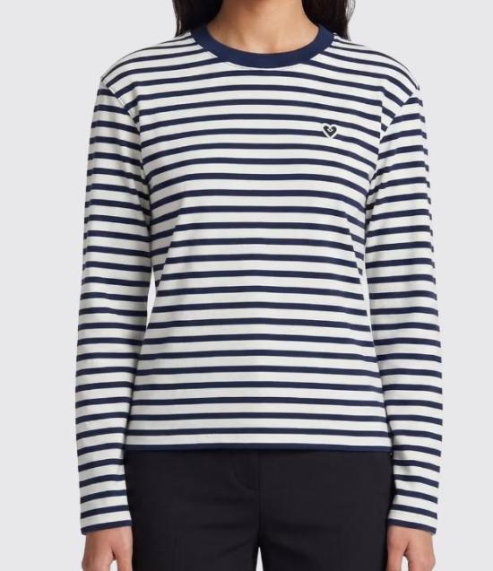 26SS 아미 코튼 롱 슬리브 마리네르 아미 드 하트 티셔츠 UTS375JE0210 A044 ENCRE BLANC - AMI