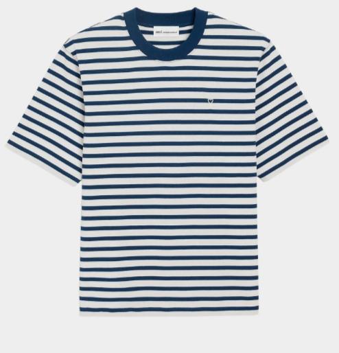 26SS 아미 코튼 박시 핏 마리네르 아미 드 하트 티셔츠 UTS374JE0210 A044 ENCRE BLANC