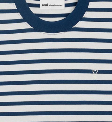 26SS 아미 코튼 박시 핏 마리네르 아미 드 하트 티셔츠 UTS374JE0210 A044 ENCRE BLANC - AMI