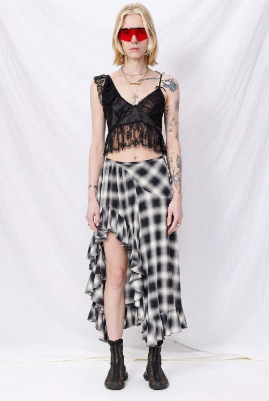  콜리나 스트라다 롱 스커트 포그 플래드 경량 플란넬 플로리스트