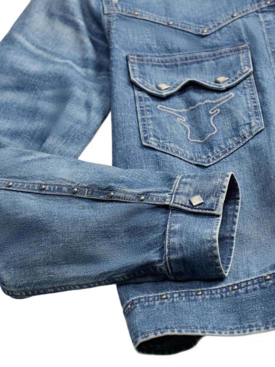  더블알엘 데님 자켓 Rrl 톱니 모양 웨스턴 재킷 라이트 인디고 - RRL