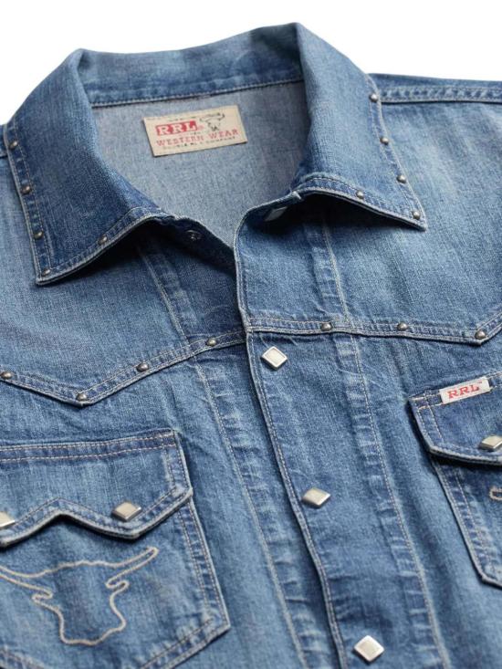  더블알엘 데님 자켓 Rrl 톱니 모양 웨스턴 재킷 라이트 인디고 - RRL