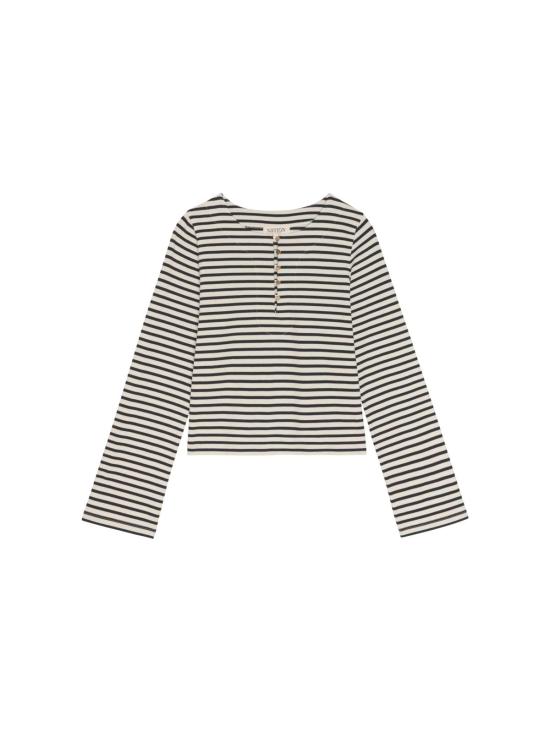  네이션 리미티드 긴팔 티셔츠 실비아 긴팔 상의 네이비 브레통 스트라이프 - NATION LTD