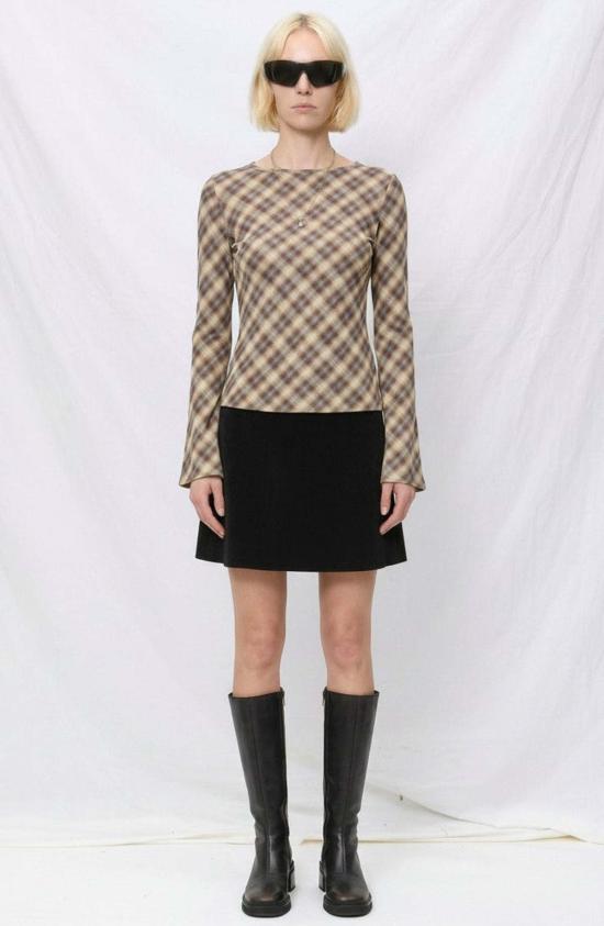  퍼머넌트 베케이션 긴팔 티셔츠 영구 휴가 블러 체크 얽힘 탑