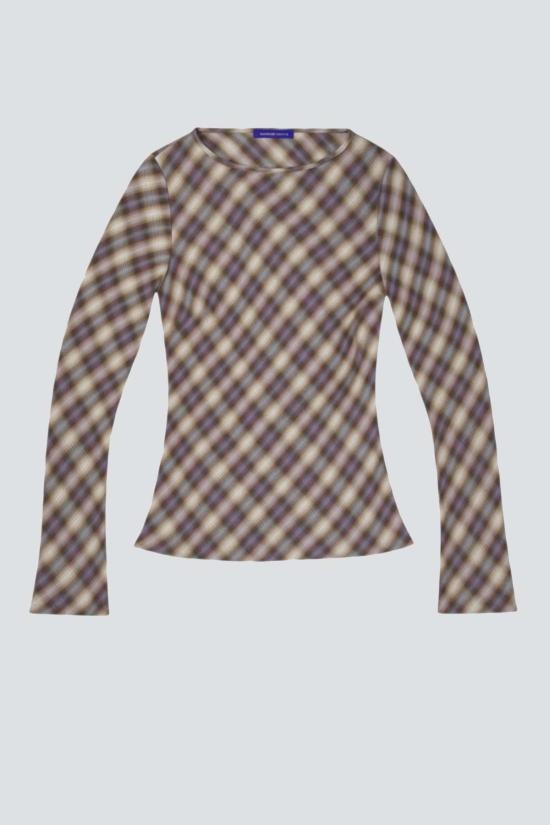  퍼머넌트 베케이션 긴팔 티셔츠 영구 휴가 블러 체크 얽힘 탑 - PERMANENT VACATION