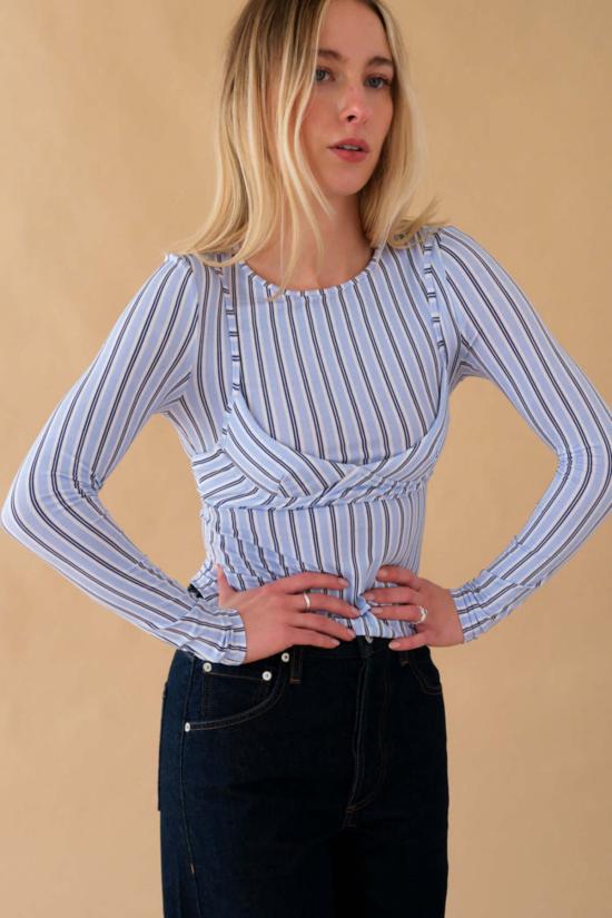  MIAOU 긴팔 티셔츠 미아우 카라 탑 블루 스트라이프 - OTHER BRANDS