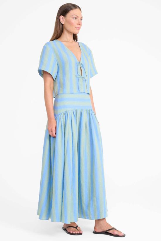  스타우드 롱 스커트 프로시다 린넨  시포트 스트라이프 - STAUD