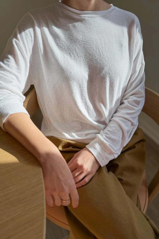  르 본 숍 긴팔 티셔츠 르봉숍 헤이즈 린넨 블렌드 티셔츠 화이트 - Le Bon Shoppe