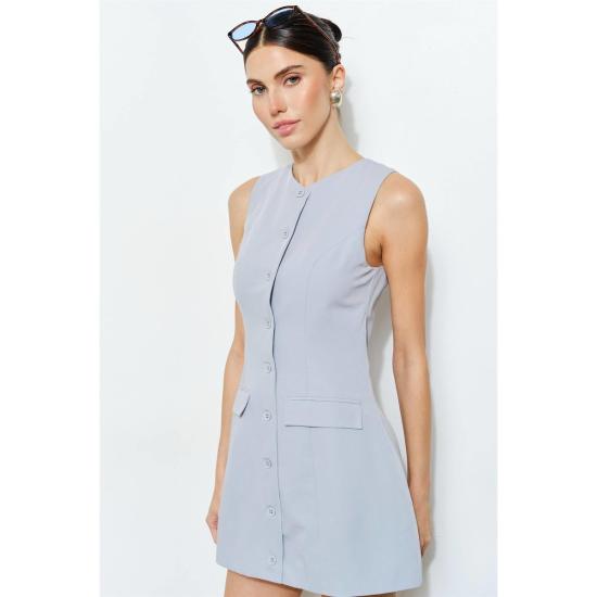  Loucia 숏 원피스 루시아 레노어 버튼 앞 여밈 민소매 미니 드레스