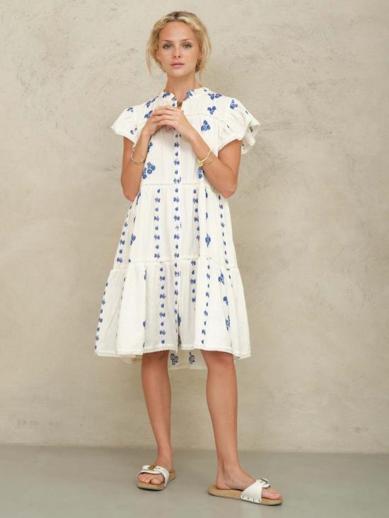  엠에이비이 숏 원피스 M.A.B.E 아이리스 프릴 반팔 드레스 블루