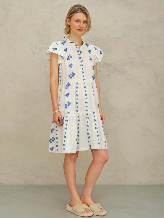  엠에이비이 숏 원피스 M.A.B.E 아이리스 프릴 반팔 드레스 블루 - M.A.B.E