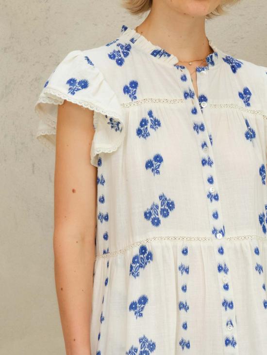  엠에이비이 숏 원피스 M.A.B.E 아이리스 프릴 반팔 드레스 블루 - M.A.B.E