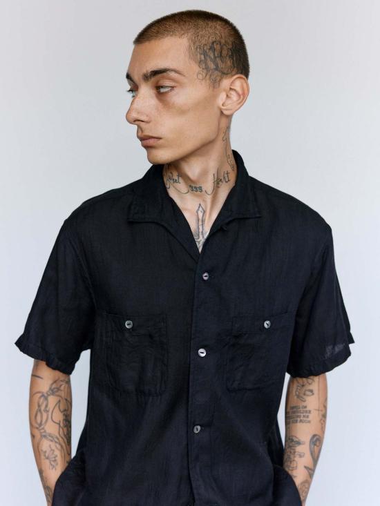  타이가 타카하시 반팔 셔츠 타이거 타카하시 Lot.112 블랙 코튼 서 가이 - TAIGA TAKAHASHI