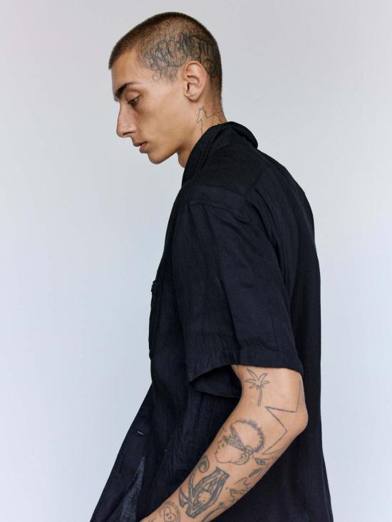  타이가 타카하시 반팔 셔츠 타이거 타카하시 Lot.112 블랙 코튼 서 가이 - TAIGA TAKAHASHI