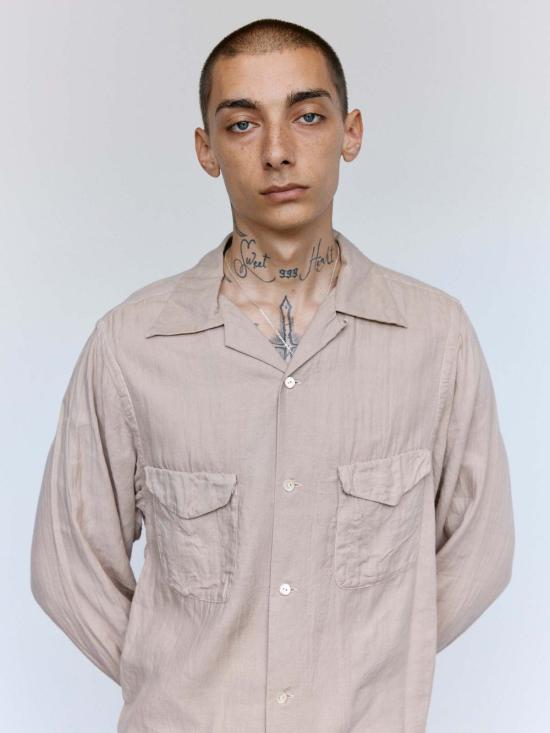  타이가 타카하시 긴팔 셔츠 다카하시 타이가 로트. 101 야쿠스기 코튼 오픈 칼라 - TAIGA TAKAHASHI