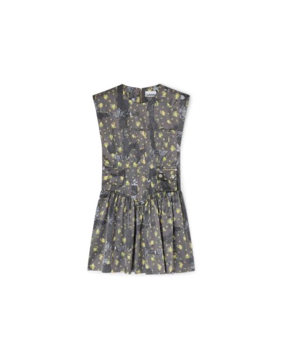  가니 숏 원피스 프린트 더블 새틴 코르셋 미니 드레스 블랙 샌드