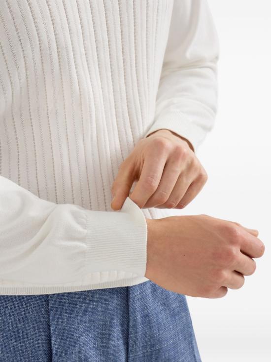 26SS 브루넬로 쿠치넬리 코튼 텍스처드 립 니트 스웨터 M29204000 C2723 Bianco - BRUNELLO CUCINELLI