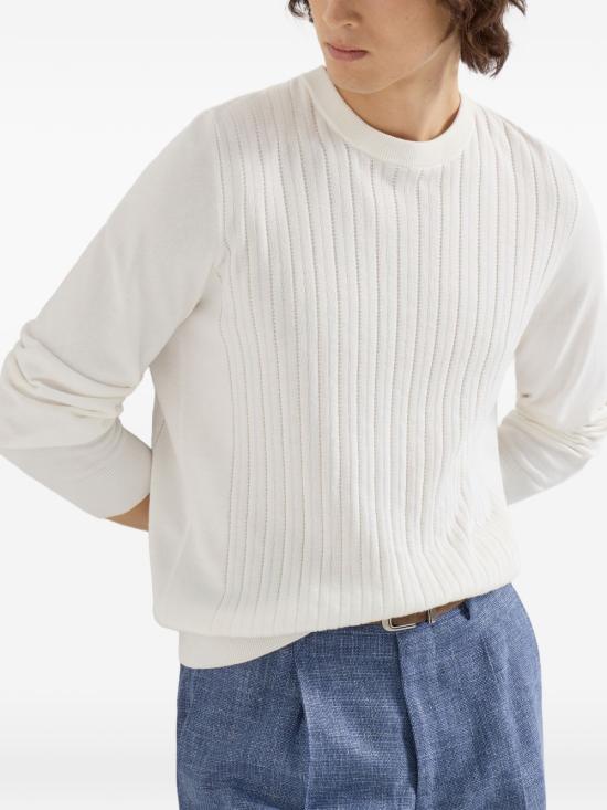 26SS 브루넬로 쿠치넬리 코튼 텍스처드 립 니트 스웨터 M29204000 C2723 Bianco - BRUNELLO CUCINELLI