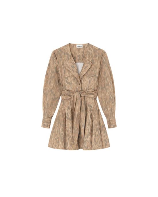  가니 숏 원피스 Ganni 프린트 스트레치 코튼 미니 셔츠 드레스 버로