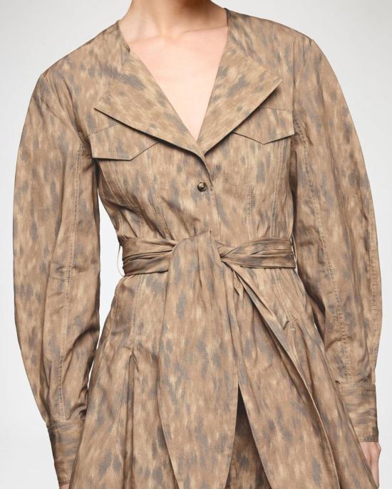  가니 숏 원피스 Ganni 프린트 스트레치 코튼 미니 셔츠 드레스 버로 - GANNI