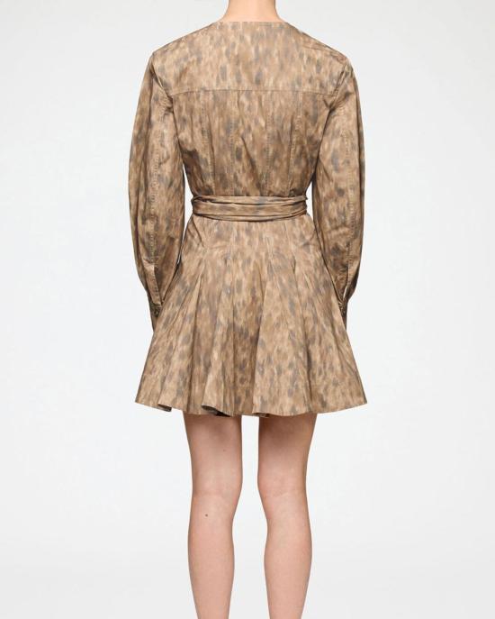  가니 숏 원피스 Ganni 프린트 스트레치 코튼 미니 셔츠 드레스 버로 - GANNI