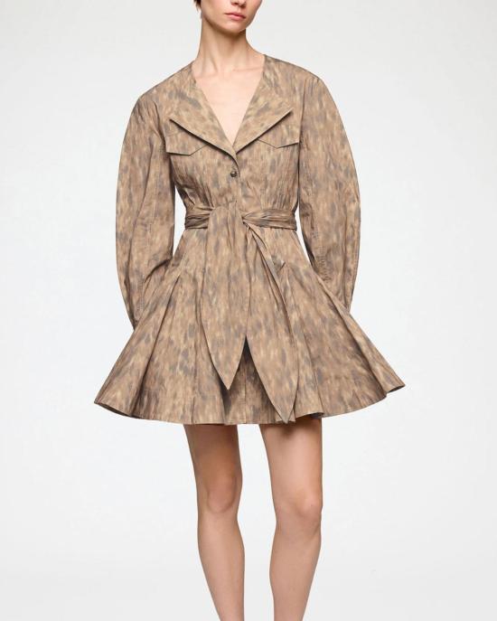  가니 숏 원피스 Ganni 프린트 스트레치 코튼 미니 셔츠 드레스 버로 - GANNI