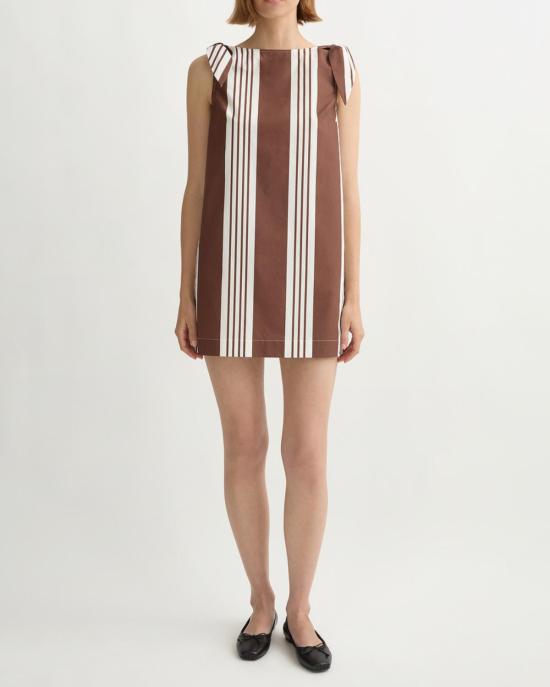  포제 숏 원피스 포세 로지 미니 드레스 초콜릿 스트라이프 - POSSE