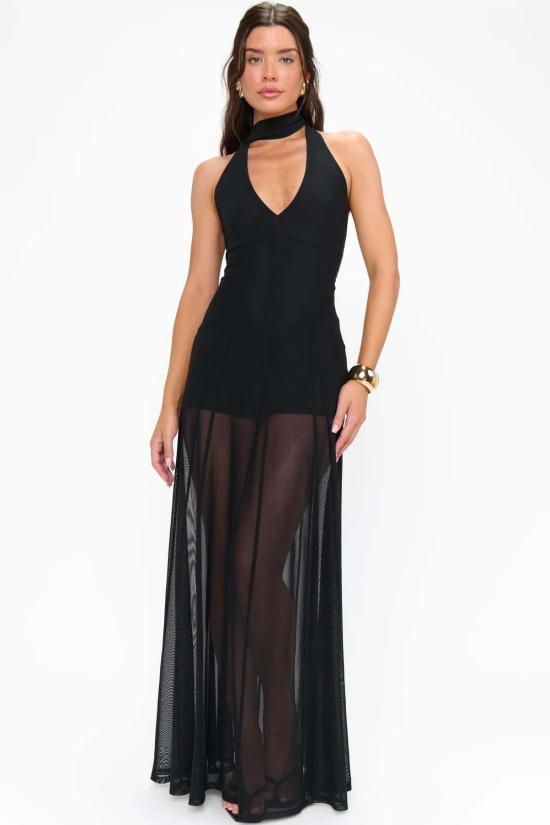  Mumu 롱 원피스 무무 카티아 맥시 드레스 블랙 메시 - OTHER BRANDS