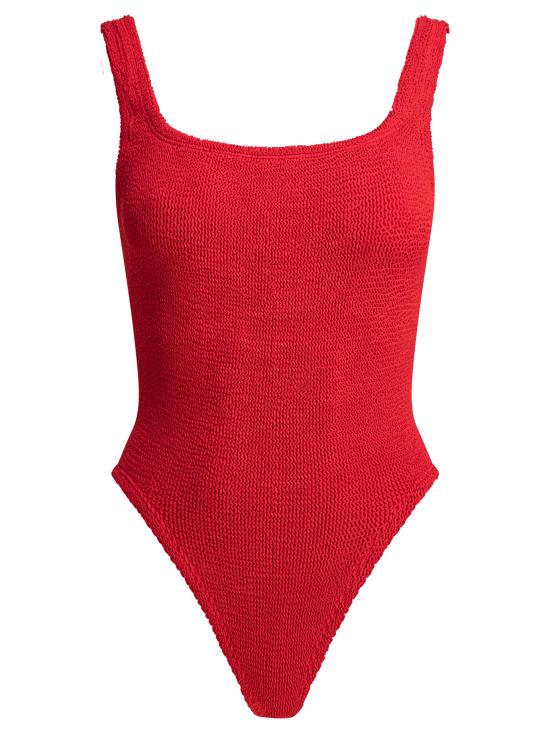 26SS 훈자 지 원피스 수영복 SQUARE NECK SWIMCRINKLERED Red