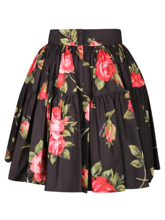 26SS 돌체앤가바나 로즈 부케 프린트 숏 스커트 F4CB1T HS5UT HN5ZN Black - DOLCE & GABBANA