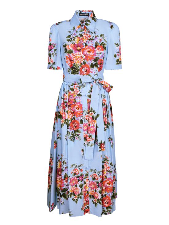 26SS 돌체앤가바나 플라워 부케 프린트 포플린 셔츠 드레스 F6JFNT HS5UU HC5ZO Blue