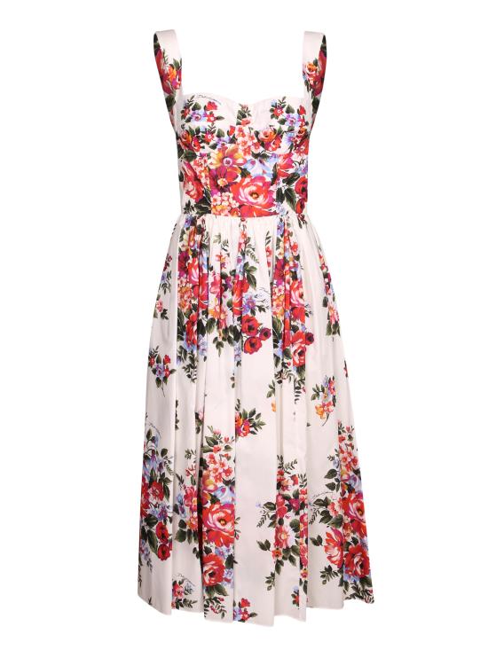 26SS 돌체앤가바나 플라워 부케 프린트 코튼 드레스 F6TTGT HS5UU HA5ZO White