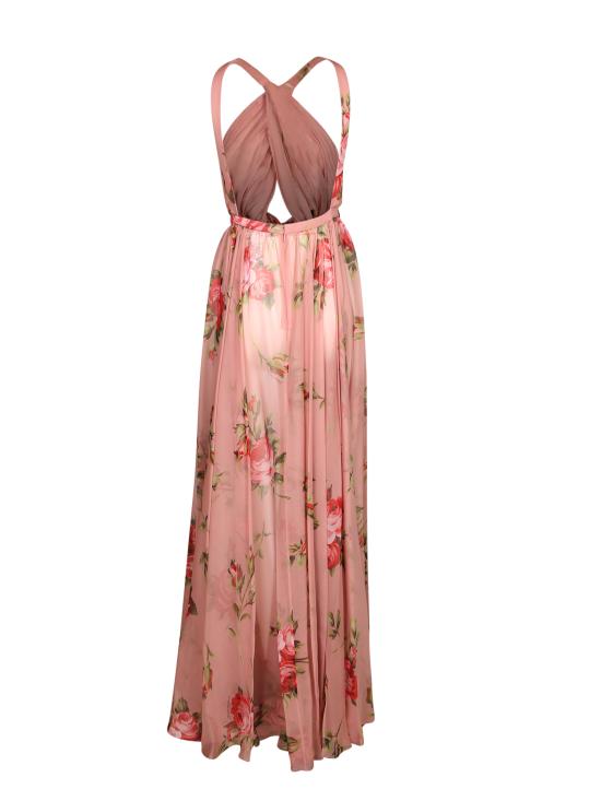 26SS 돌체앤가바나 로즈 부케 프린트 쉬폰 드레스 F6ZA1T IS11F HF5ZN Pink - DOLCE & GABBANA