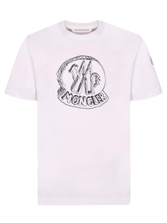 26SS 몽클레어 스케치 자수 로고 코튼 티셔츠 8C00035 89AUG 00A White