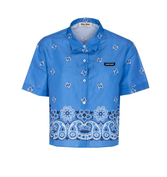 25FW 미우미우 프린티드 슬럽 포플린 셔츠 MK1951 17XXF061M Blue