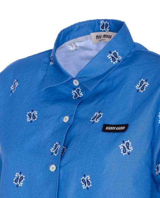25FW 미우미우 프린티드 슬럽 포플린 셔츠 MK1951 17XXF061M Blue - MIU MIU