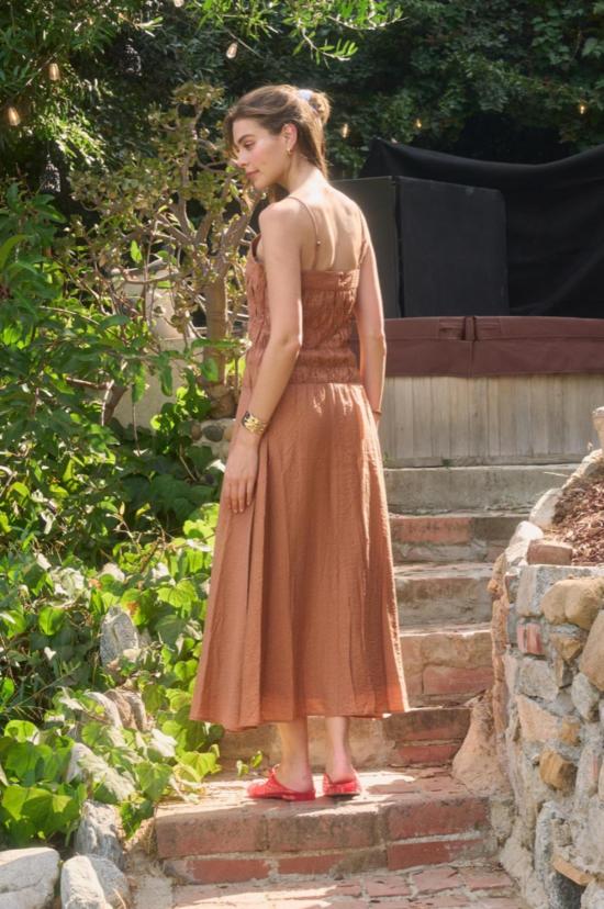  문 리버 롱 원피스 스파게티 스트랩 미디 드레스 테라코타 - MOON RIVER