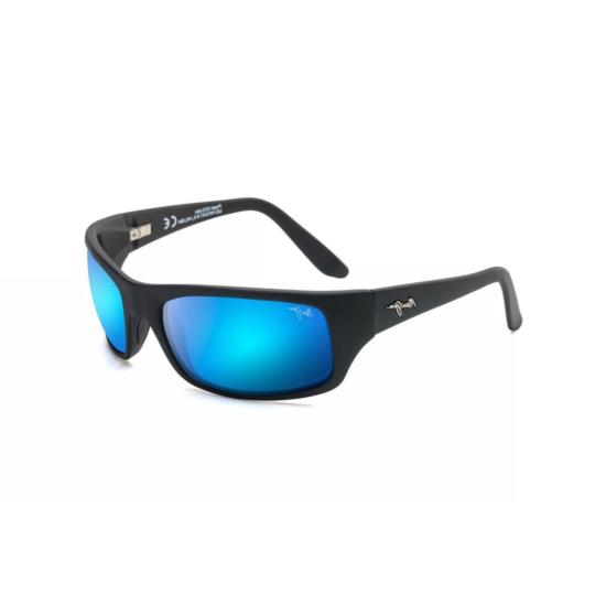  마우이짐 선글라스 Peahi 직사각형 무광 블랙  (반사 블루 렌즈) - MAUI JIM