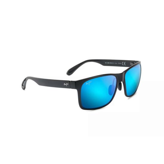  마우이짐 선글라스 레드 샌즈 직사각형 프레임 , 무광 블랙 프레임에 블루 미러 렌즈 - MAUI JIM