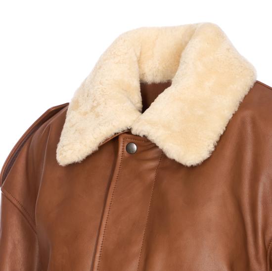 25FW 생로랑 시어링 칼라 가죽 봄버 자켓 843525 YCTE22146 Brown - SAINT LAURENT