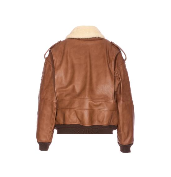 25FW 생로랑 시어링 칼라 가죽 봄버 자켓 843525 YCTE22146 Brown - SAINT LAURENT