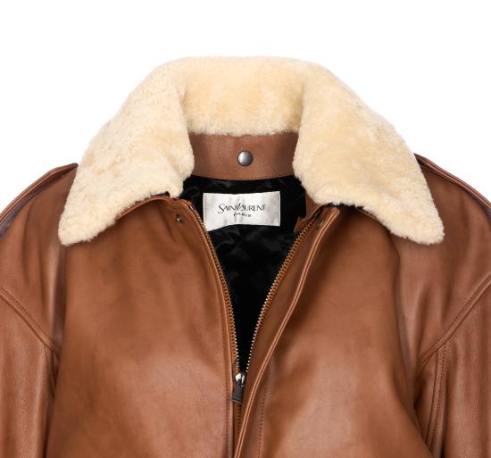25FW 생로랑 시어링 칼라 가죽 봄버 자켓 843525 YCTE22146 Brown - SAINT LAURENT