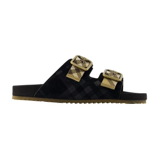 26SS 버버리 체크 스웨이드 얼친 샌들 8118615A1189 BLACK
