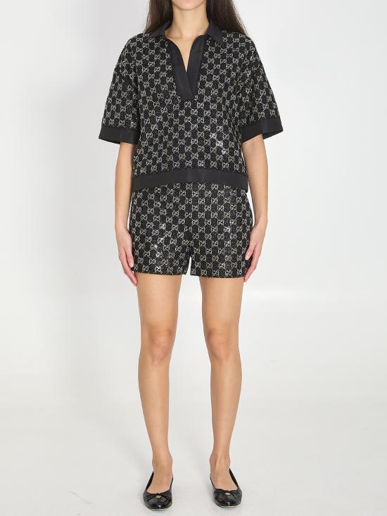 26SS 구찌 울 트위드 라메 탑 846682ZARWY1000 black - GUCCI