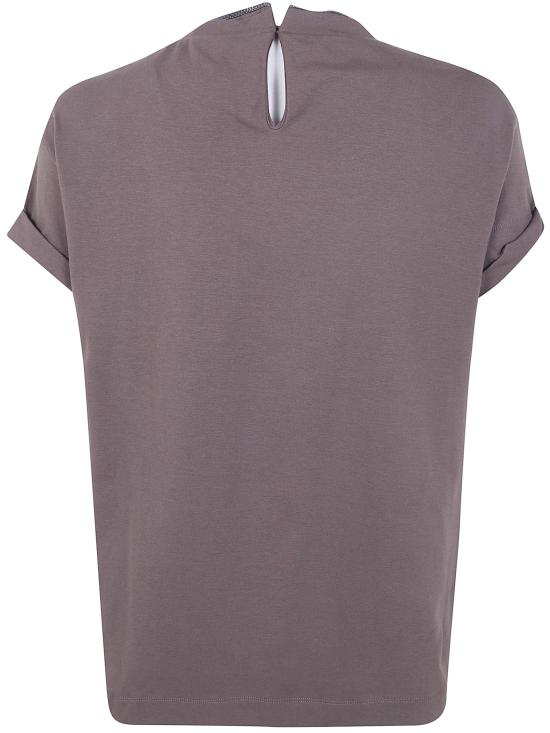 26SS 브루넬로 쿠치넬리 콘트라스트 트림 코튼 티셔츠 M0T18BD200098 C8589 BROWN - BRUNELLO CUCINELLI