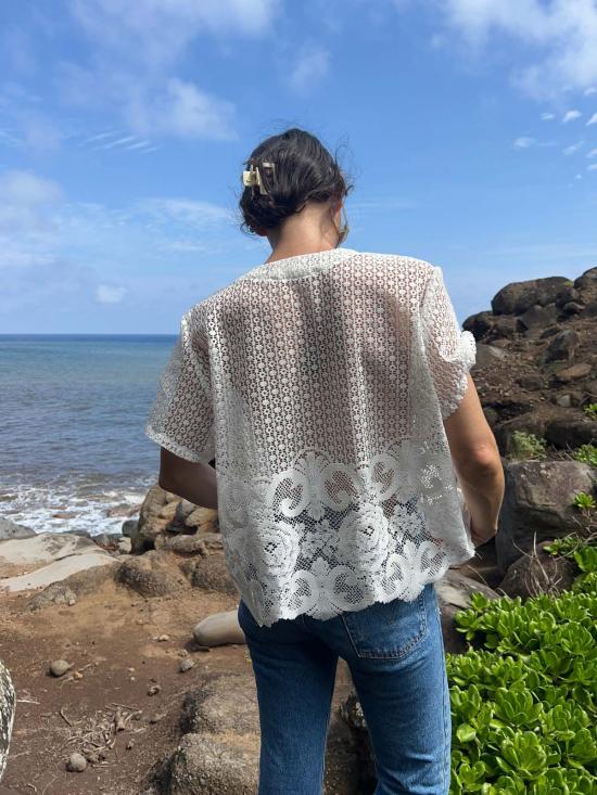  핀 앤 레이 블라우스 핀앤레이 레이스 버튼 앞여밈 탑 - FIN AND RAY